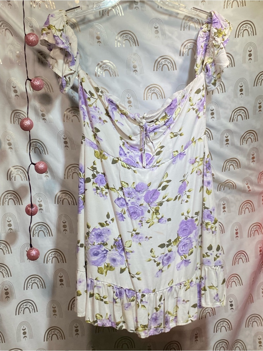 Forever 21 White Midi Dress with Lavender Floral Print